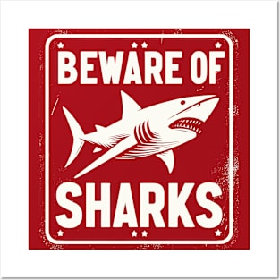 Retro Beware Of Sharks Posters and Art